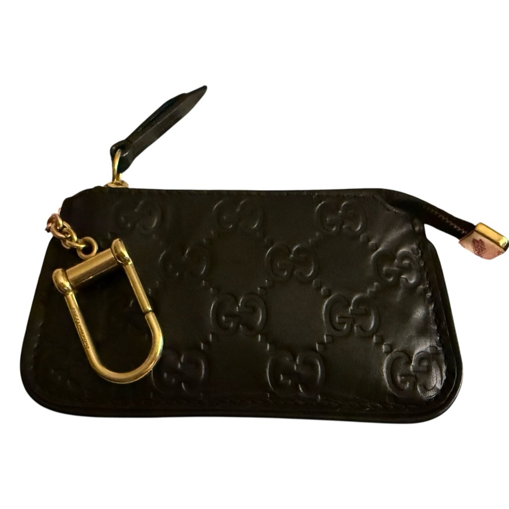 ❌SOLD❌ GUCCI Guccissima Coin Case Key Ring GG Black Leather Excellent Condition